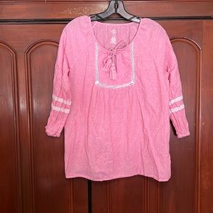 St John’s Bay Cute Pink Polka Dot Tasseled Top Size Medium